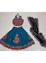 Art Silk Green Navratri Wear Kutchi Work Readymade Kids Lehenga Choli